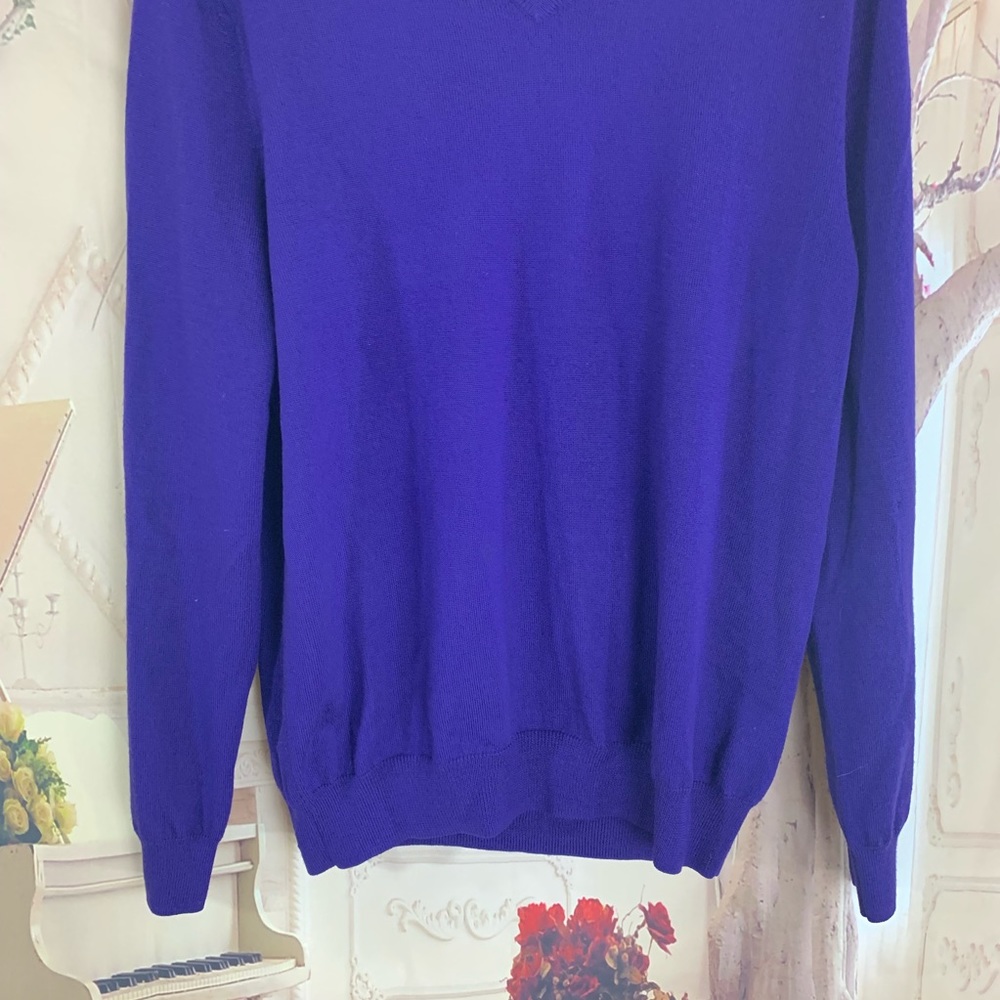J Crew Men’s V Neck Purple Wool Sweat… - Picture 3 of 7